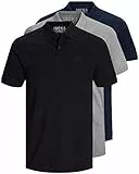 JACK & JONES 12171776 Lot de 3 polos pour homme, coupe slim, manches courtes, Noir/blanc/bleu/gris, XS S M L XL XXL, XL