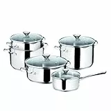 Lagostina Smart Batterie de Cuisine pour Induction, Gaz et Four en Acier Inoxydable 18/10, 9 Pièces, Fond Lagoseal Plus Triple Couche, avec 3 Faitouts , 1 Marmite, 1 Casserole et 4 Couvercles