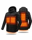 HEWINZE Veste chauffante en duvet pour homme avec capuche - Veste d'hiver chaude pour homme avec batterie 7,4 V - Veste de randonnée légère - Veste thermique coupe-vent pliable, Doudoune pour homme