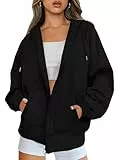 Timuspo Sweat à capuche zippé pour femme - Manches longues - Veste de survêtement - Fermeture éclair - Polaire - Couleur unie - Veste d'automne Y2k, Noir , XL