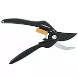 Fiskars Sécateur à lames franches, Revêtement antiadhésif des lames en Acier, Longueur: 20 cm, Diamètre de coupe: 2,2 cm, Noir/Orange, SingleStep, P26, 1000567