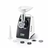 Bosch CompactPower MFW3612A Hachoir à viande électrique, hachoir à saucisse, disques perforés en acier inoxydable 4 mm + 8 mm, lame à double tranchant, embout kebbe, passe au lave-vaisselle, puissance