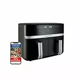 Russell Hobbs Air Fryer Rapid Air XXL (2 compartiments à 4,5 ou 9L total, Compact, silencieux, 9-en-1) Friteuse sans huile (économe, tactile,gril,rôtit et plus, pièces antiadhésives lavables) 27681-56