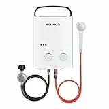CAMPLUX AY132 Chauffe-eau à Gaz à 5 Litres Portatif, Instantané Extérieur Chauffe Bain à Gaz, Propane ou Butane, 10kW