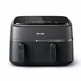 Philips Air Fryer Série 3000 Double Panier - Cuisson saine, rapide et polyvalente, capacité de 9 litres, écran tactile, conception à deux tiroirs (NA350/00), Noir