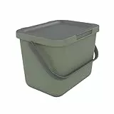 SUNDIS Loops, poubelle de tri sélectif d’intérieur 6L, rectangulaire, en plastique recyclé vert, avec couvercle et anse, idéale déchets organiques, pour cuisine, cantine, restaurant, salle de pause