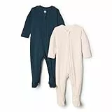 Amazon Essentials x Sofia Grainge Combinaison Jour/Nuit En Coton Avec Pieds Mixte Bébé, Lot de 2, Bleu Marine/Ivoire, Prématuré