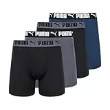 PUMA Men's 4 Pack Active Stretch Boxer Briefs, Blue/Black/Grey, Small