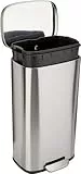 Amazon Basics Poubelle rectangulaire à fermeture douce, 30 l (7.9 gallons), nickel satiné