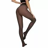 Arkim Collants d'hiver super délicats pour femme - Collants thermiques noirs brillants doublés - 1 ligne de couture à l'entrejambe - Faux collants transparents en polaire - Collants thermiques, noir
