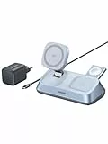 UGREEN MagFlow 3 en 1 Qi2 25W Chargeur Induction iPhone MFi Certifié Compatible avec MagSafe iPhone 16 15 14 13 12 Plus Pro Max AirPods 4 3 Pro 2 iWatch Station de Charge Magnétique sans Fil