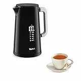 Tefal Bouilloire électrique, Ebullition rapide, 1,7 L, Arrêt Automatique, Filtre amovible, Écran numérique, 5 régagles, Maintien au chaud 30min, Intérieur inox, noir, Smart'n Light, KO850810