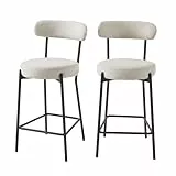 BAÏTA Lot de 2 tabourets de Bar NOA en Tissu Beige et Pieds en métal Noir