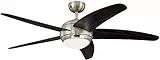 72557 Ventilateur de plafond d'intérieur à cinq pales et une lampe Bendan de 132 cm, finition chrome satiné avec verre opale dépoli