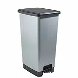 Sundis Cover Bin, poubelle à pédale 40 L, rectangulaire, en plastique recyclé, aspect métal, avec anses pour accrocher et cacher le sac, pour cuisine, bureau, buanderie, atelier, garage