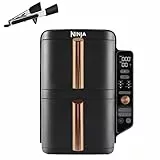 NINJA Double Stack XL Air Fryer, Friteuse sans huile Verticale Double Tiroir 4 Niveaux de Cuisson, 2 Tiroirs, 2 Grilles, Capacité de 9,5 L, 6 Fonctions, 8 Portions, Pinces, Noir/Cuivre SL400EUCP
