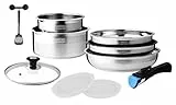 Arthur Martin AM0025 Batterie de cuisine amovible 10 pièces Acier Inoxydable Casserole avec bec verseur Poignée amovible tous feux dont induction