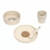 LÄSSIG Set de vaisselle pour enfants (assiette, gobelet, bol, cuillère) sans mélamine, sans BPA, pour lave-vaisselle et micro-ondes/Dish Set Happy Rascals Smile sky blue