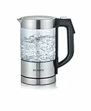 SEVERIN Bouilloire en verre 100% sans BPA, 1 100 W, Petite bouilloire réglable par palier de 5°C, Capacité : 0,5 L, Fonction Maintien au chaud, Bouilloire électrique compacte, verre/inox, WK 3458