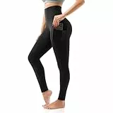 SINOPHANT Leggings Femme avec Poche Taille Haute Pantalon de Sport Femmes Yoga Gym, L-XL,1 Noir Poches latérales