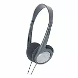 Panasonic RP-HT090 I Casque Audio (HP 30mm, Cordon 5m avec contrôleur de Volume, Adaptateur Jack 6,3 mm, Léger, Idéal Casque TV) Gris - Version Française Argent