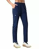 Jogging Femme Lumière Pantalon Sport pour Femmes Freizeithose Taille Elastique Bas de Pantalons Sport Yoga UPF50+ avec 3 Poches Bleu Marine L