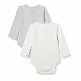 Amazon Essentials Body Henley à manches longues Mixte Bébé, Lot de 2, Gris Clair Chiné/Ivoire, 3-6 mois