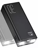 Batterie Externe 30000mah: PD 22.5W Power Bank Charge Rapide avec Lampe de Poche LED et Gande Capacité et 3 Sorties et 2 Entrées