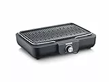 SEVERIN Barbecue électrique 2 200 W avec grille amovible en fonte d'aluminium, Barbecue de table avec bouton rotatif, eBBQ avec bac à eau pour utilisation en intérieur et extérieur, Noir, PG 8556