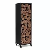 IDMarket - Range-bûches Vertical Plein Acier Noir H. 112 cm pour cheminée avec roulettes