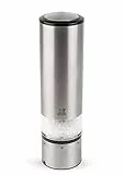 PEUGEOT - Moulin à Sel Électrique Elis Sense u'Select 20 cm + Fiole De Sel Gemme Inclus - 6 Réglages de Moutures Prédéfinies - En Inox - Fabrication Française