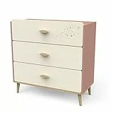 Commode de Chambre 3 Tiroirs Rose et Blanche – Peinture Non Toxique – Meuble Rangement Enfant 87x40x89cm Fabriqué en France