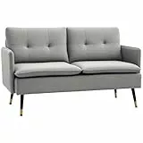 HOMCOM Canapé 2 Places Design scandinave Tissu Effet Lin Gris avec Passepoil 139 x 68 x 80 cm