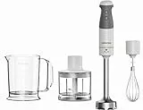 Kenwood HBM40.302WH Système TriBlade à 3 lames, turbo 1 vitesse, tige métallique 20 cm, avec fouet, tasse à mesurer, destructeur 0,5 l, 850 W, blanc
