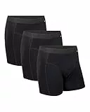 DANISH ENDURANCE Lot de 3 Boxers en Coton Bio Ultra Doux et Respirants, Confortables, Caleçons Homme, Noir, L