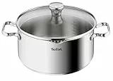 Tefal Faitout 24 cm, Induction, Acier inoxydable 18/10, Garantie 10 ans, Couvercle filtrant en verre, Base 3 couches, Duetto A7054663