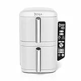 NINJA Double Stack XL Air Fryer, Friteuse sans huile Verticale Double Tiroir 4 Niveaux de Cuisson, 2 Tiroirs, 2 Grilles, Capacité de 9,5 L, 6 Fonctions, 8 Portions, Pinces, Blanc SL400EUWH
