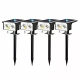 btfarm Lot de 4 Lampe Solaire Exterieur Detecteur de Mouvement, 6500K Lumiere Extérieur Puissant, 3 Modes Spot Solaire IP65 Étanche Eclairage, Projecteur Solaire pour Jardin Chemins Blanc Froid