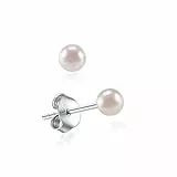 Boucles Oreilles Filles Perle de Culture 4 mm Petites Boucles d'oreilles Femme Fantaisie Argent 925 avec Perle Nacrée Blanche Cartilage Bijoux Élégant Cadeau Noel pour Fille