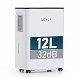 OKYUK Déshumidificateur électrique 12L, déshumidificateur pour maison 40m² avec arrêt automatique, idéal pour, salles de bains, chambres, appartements, sous-sols (Blanc 12L)