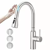 CREA Robinet Cuisine à Capteur Tactile avec Douche Deux types de Jets d’eau extensible, Robinet de Cuisine Mélangeur à Levier unique Mitigeur évier Rétractable en Acier inoxydable pivotant, Mat Brossé