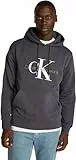 Calvin Klein Sweat à Capuche Homme Seasonal Monologo Regular en Coton, Gris (Ebony), M