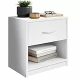 Stella Trading PEPE Table De Chevet, Blanc, Table De Nuit Sobre Avec Un Tiroir, Convient Pour Tout Lit Et Toute Chambre, 39 x 41 x 28 cm (L/H/P), Aucune Charnière Nécessaire
