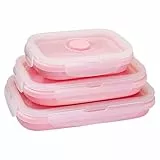 GC GLOBALCOMMERCE Lot de 3 boîtes en silicone pour aliments pliables avec couvercle, récipients lavables et réutilisables, adaptées au lave-vaisselle, four, micro-ondes, réfrigérateur et congélateur