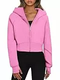 Timuspo Sweat à capuche court pour femme - Avec fermeture éclair - Doublure en polaire - Fermeture éclair - Automne et hiver, Rose, S