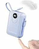 Batterie Externe 20000mAh avec Câble intégré : 22.5W Power Bank à Charge Rapide pour téléphone Portable, Batterie USB C (Input & Output), Chargeur Portable avec 4 Sorties et 2 entrées-Bleu