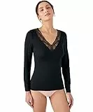 Damart - T-Shirt Dentelle Thermolactyl Invisible, Femme, Noir, Taille M, Manches Longues