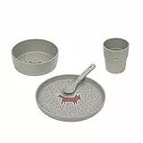 LÄSSIG Set de vaisselle pour enfants (assiette, gobelet, bol, cuillère) sans mélamine, sans BPA, pour lave-vaisselle et micro-ondes/Dish Set Little Forest Fox