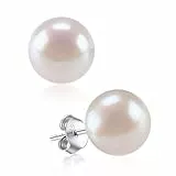 ChicSilver Boucle d'oreille Femme Perles Blanches Grosses 10 mm Clou d'oreilles avec Perle de Culture Boucle d'oreille Cartilage Bijoux Élégant Cadeau Noel pour Fille
