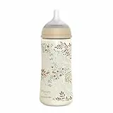 Suavinex, Biberon 360 ml, avec Tétine Symétrique SX Pro en Silicone, Valve Anticolique, Débit Dense (L), pour Liquides Consistance Dense, Convient Bouillies Liquides. Bébés +6 Mois. Poetry, Beige